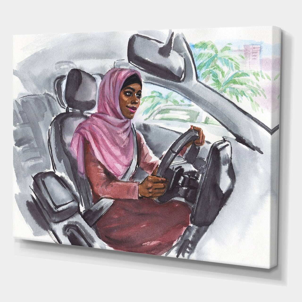 Designart - Arabian Woman Driving A Car III - Modern Canvas Wall Art Print